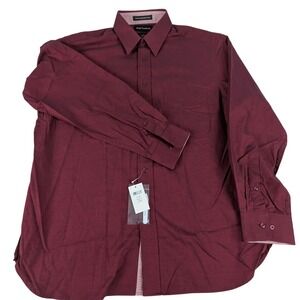 Paul Fredrick Mens Burgundy Long Staple Cotton Classic Fit Dress Shirt Large NEW